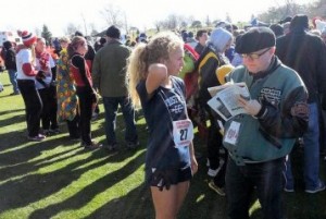 Megan giving a interview to the Des Moines Register’s John Naughton